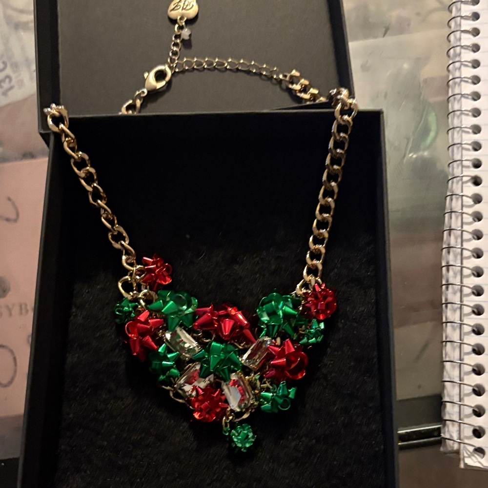 Betsey Johnson Gold Necklace with Red and Green Accents